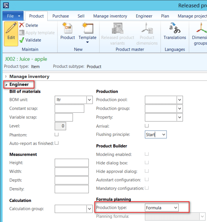 released product - production type