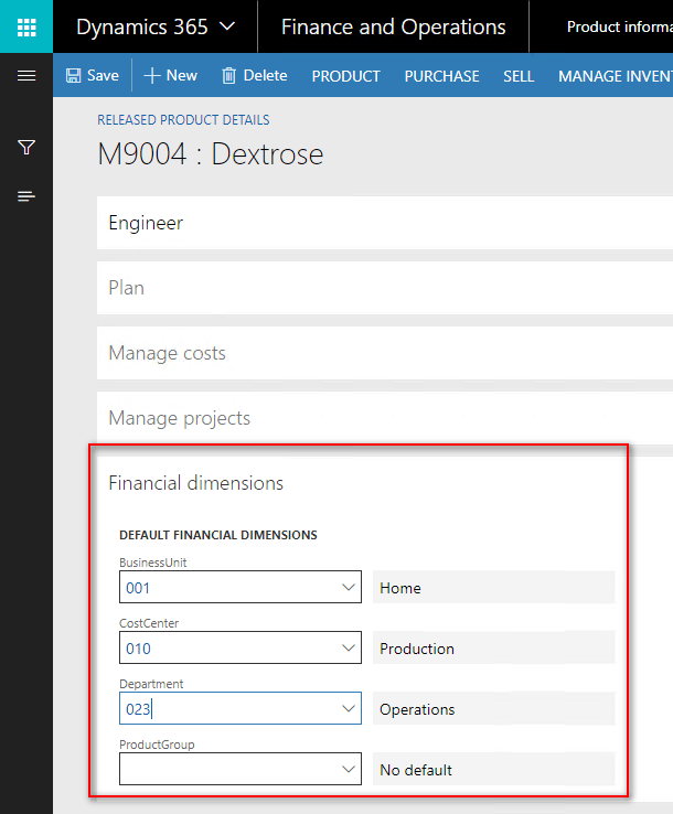 Item - default fin dim values