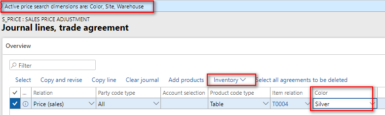 Journal lines - price for invent dim