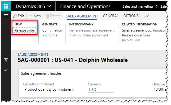Sales agreement - release order