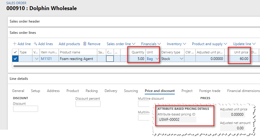 Sales order - attribute-based pricing