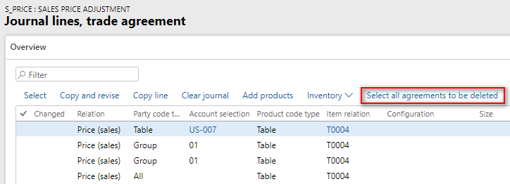 Select all agreements to be deleted