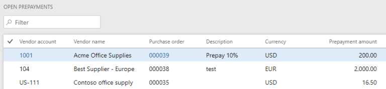 Advance payment to vendor in Dynamics 365 for Finance and Operations ...