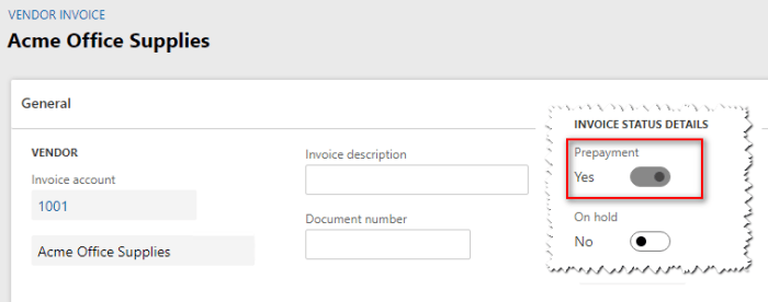 Advance payment to vendor in Dynamics 365 for Finance and Operations ...