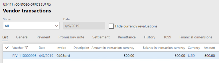 Advance payment to vendor in Dynamics 365 for Finance and Operations ...